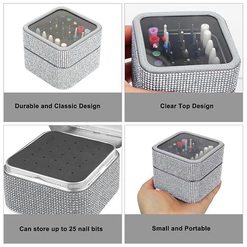 25-Loch-Nagelbohrer-Halter - Rhombus-Box E-File Nagelbohrer-Präsentationshalter, organisierende Behälter, staubgeschützte Nagelbohrer-Box für Nagelstudio-Werkzeuge (Nagelbohrer nicht inbegriffen) thumbnail 5