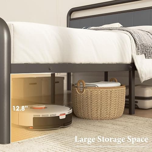 soges Twin Platform Bed with Upholstered Headboard and Footboard, Heavy Duty Metal Slats Support Bed Frame, No Box Spring Needed, Under-Bed Storage, Noise Free, Easy Assembly, Grey thumbnail 6