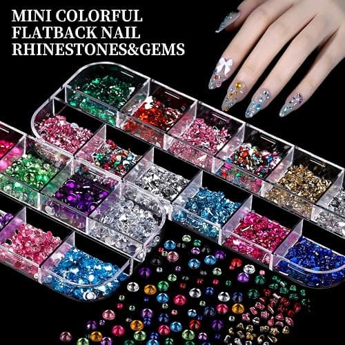 FANDAMEI Nail Charms, 8-Box Nail Charms and Gems, Fruit Bow Hawaii Flowers Petals 3D Nail Art Charms Bulk, Charms Y2K for Nails, Colorful Bubble Beads Nail Rhinestones, Gold Studs Nail Pearls for DIY thumbnail 6
