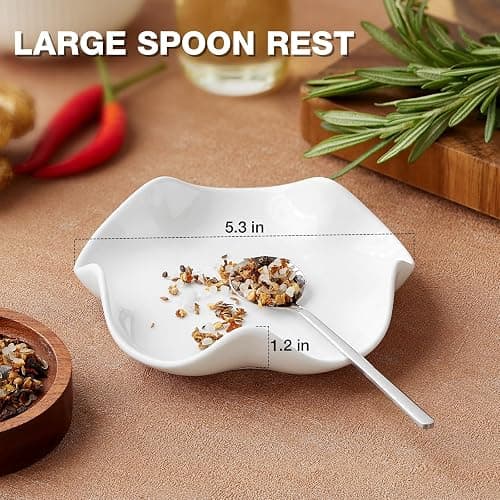 Mfacoy Spoon Rest for Stove Top, 5.3 Inch Ceramic Spoon Holder for Kitchen Counter, Coffee Spoon Holder, Cooking Utensil Rest for Spoons, Ladles, Tong, Heat-Resistant Spoon Rest, Housewarming Gifts thumbnail 3