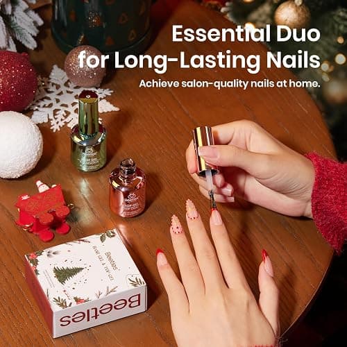 Beetles No Wipe Gel Top Coat and Base Coat Set - Christmas Limited, 2 Pcs 15ml Top Coat Nail Polish & Gel Base Shine Finish Long Lasting, Soak Off LED Lamp Nail Art Design Manicure Gifts for Women thumbnail 2
