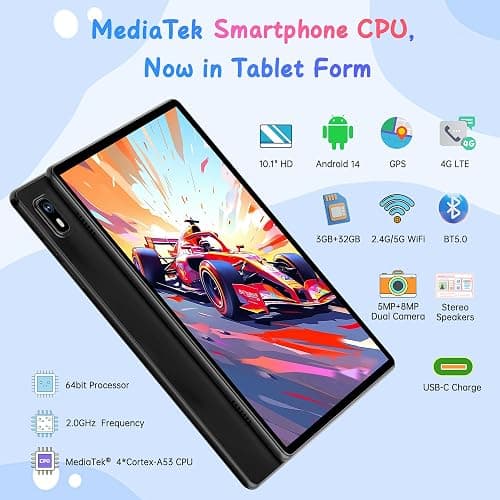HAOVM Tablet 10 inch Android 14, 4G SIM Unlocked, Kid Tablet with SIM Card Slot, IPS Touch Screen, 2.0GHz Fast Processor, 3GB+32GB+TF Expand,2.4G/5GHz WiFi,8MP Camera, GPS, with Blue case thumbnail 3