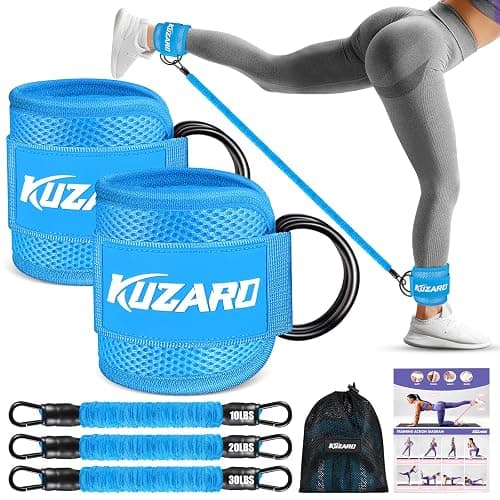 KUZARO Ankle Resistance Bands with Cuffs, Ankle Weights Bands for Working Out, Women Leg and Glutes Workout Equipment, Exercise Bands for Kickbacks, Butt and Booty Trainer, Home Gym Fitness Equipment - Image 1