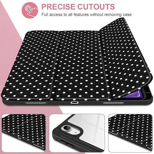 MEEgoodo Case for iPad Air 13 inch 2026(M4) / 2025(M3) / 2024(M2), Tablet Cases with Transparent Acrylic Back Shell, Cover with Pencil Holder + Auto Wake/Sleep + Trifold Stand, White Polka Dot thumbnail 7