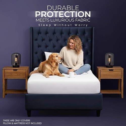 Waterproof Mattress Protector and Pillow Case, Twin XL Size, Includes +1 Zippered Pillow Protector and 1 Mattress Cover Set, Fitted Sheet Style Deep Pockets with All Around Elastic thumbnail 5