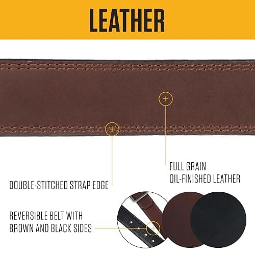 Carhartt mens Durable Full Grain Leather Reversible Center Bar Buckle Belt, W/Rugged Antique Nickel Hardware thumbnail 4