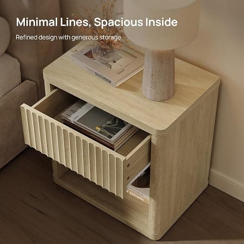 SICOTAS Night Stand with Large Drawer 24" Tall Fluted Modern Nightstands Wide Bedside Table for Bedroom Sofa Home Office, Nightstand with Spacious Storage Minimalist Design, Easy Assembly thumbnail 4