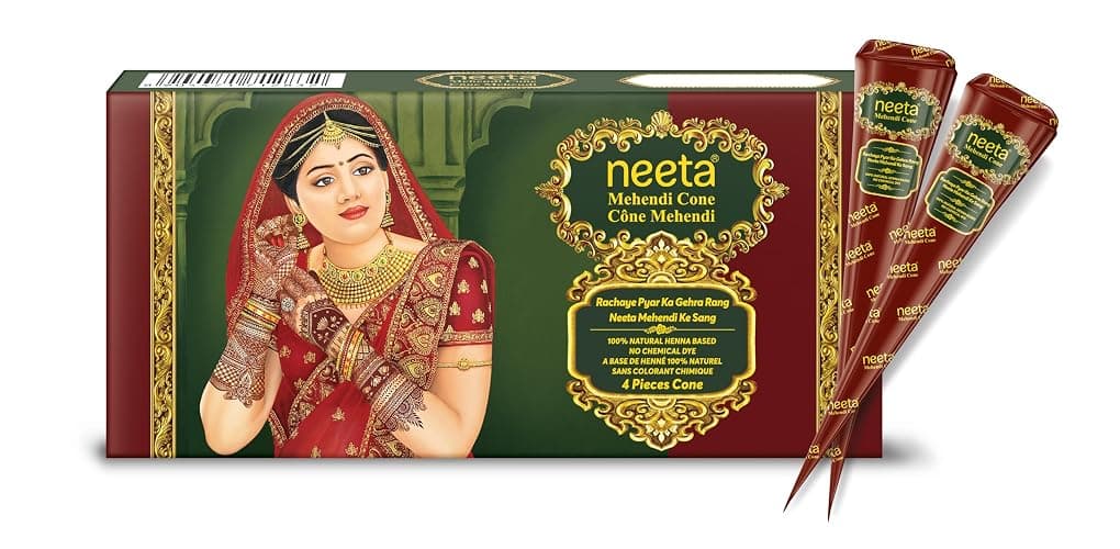Neeta Mehendi Cone Henna Paste, for Body Art Temporary Tattoo (Pack of 4 Cône Mehendi) Pâte de Henné, pour Tatouage Temporaire Body Art (Pack de 4 Cône Mehendi) Cônes prêts à l'emploi 20g chacun | Ready-to-use henna paste in cone format. - Image 1