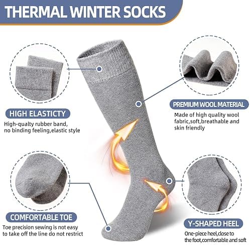 Eyean Women's Knee High Wool Socks Winter Thick Thermal Soft Comfy Over Knee Long High Socks 2 Pairs thumbnail 5
