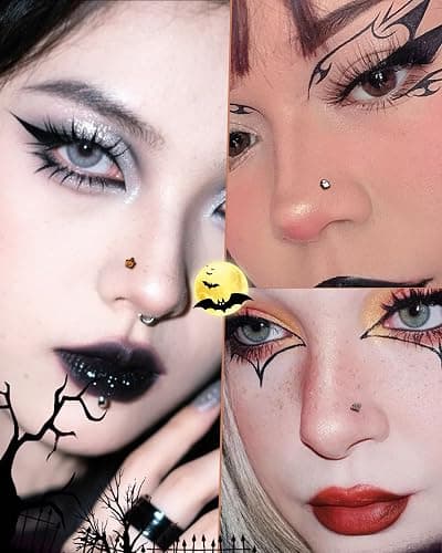 Agrewd 3PCS Halloween Nose Studs 20G Black Nose Rings for Women Men L Shaped Nostril Piercing Jewelry Stainless Steel thumbnail 3