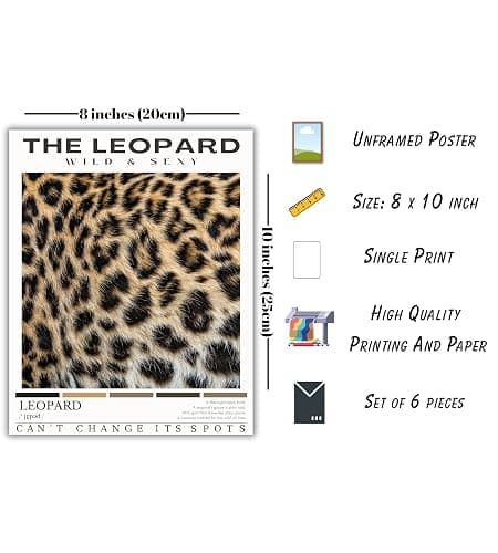 Trendy Leopard Wall Poster - Stockholm Style Room Decor for Women - Luxury Fashion Posters for Home Bedroom Apartment Dorm - HD Prints - Set of 6 Pieces - 8 x 10 inch - UNFRAMED thumbnail 2