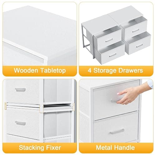 Smoproper 2 Pack Stackable Storage Drawers, Closet Drawers, White | Closet Organizers and Storage Dresser for Closet with Fabric Drawers Ideal for Bedroom & Dorm Storage Clothes Storage thumbnail 6