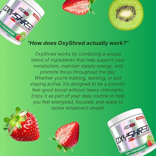 EHP Labs OxyShred Pre Workout Powder - Preworkout Powder with L Glutamine & Acetyl L Carnitine, Energy Boost Drink - Kiwi Strawberry, 60 Servings thumbnail 7