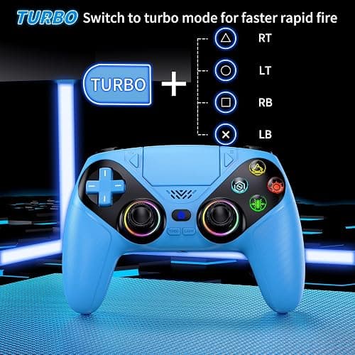Dinosoo RGB Wireless Controller for PS5/PlayStation 5 PC, Bluetooth Controller with Turbo, Macro, Dynamic Vibration, 6-Axis Motion Control, 3.5mm Audio Jack, 1000mAh Battery, Speaker - Blue thumbnail 5
