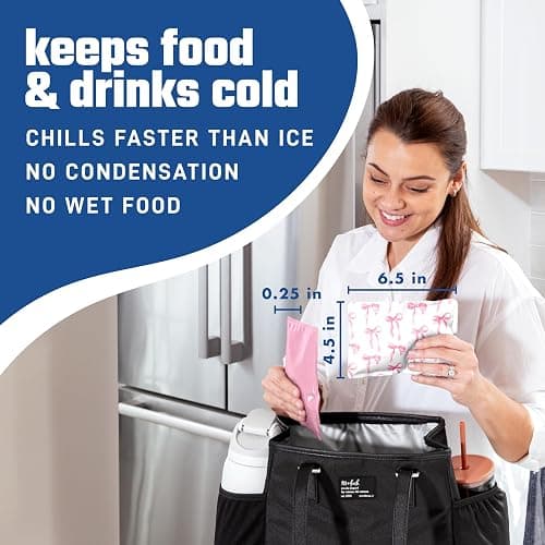 Fit & Fresh Cool Coolers 2 Pack Soft Ice for Lunch Bags, Flexible Stretch Nylon, Durable, Reusable Lunch Box Ice Packs, Soft Ice, Reusable Freezer Packs, Lunch Ice, Easy to Clean, Pink Bows thumbnail 4