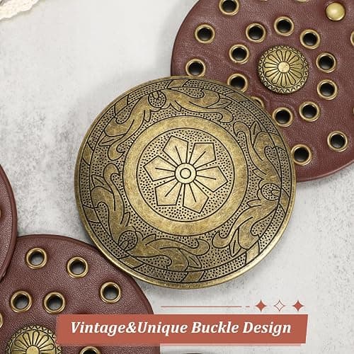 WERFORU Women Wide Western Disc Belt Cowgirl Boho Leather Belt for Jeans Dress thumbnail 5