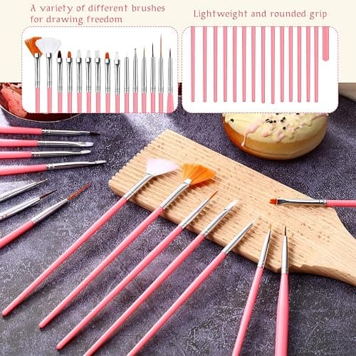 30 Pcs Cake Decorating Brushes Cake Painting Brushes Food Paint Brush Multiple Function Fondant Brush Cookie Brushes DIY Tool Set Cake Decorating Painting Tool Icing Pastry Brush for Baking (Pink) thumbnail 5
