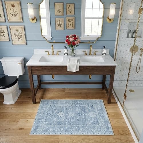 Washable Rugs 2x3 Blue Area Rugs for Living Room,Rug for Bedroom, Vintage Distressed Non-Slip, Ultra Soft Faux Wool Carpet for Dining Room for Home Office Décor thumbnail 3
