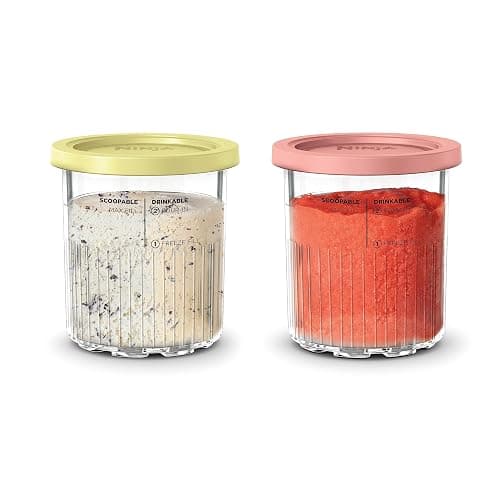 Ninja Creami Deluxe Pints 2 Pack, Compatible with NC500 Series Creami Deluxe Ice Cream Makers, Genuine Ninja Pint, BPA-Free & Dishwasher Safe, Color Lids, 1 Pint Each, Clear/Coral/Yellow, XSKPNTLD2​ - Image 1