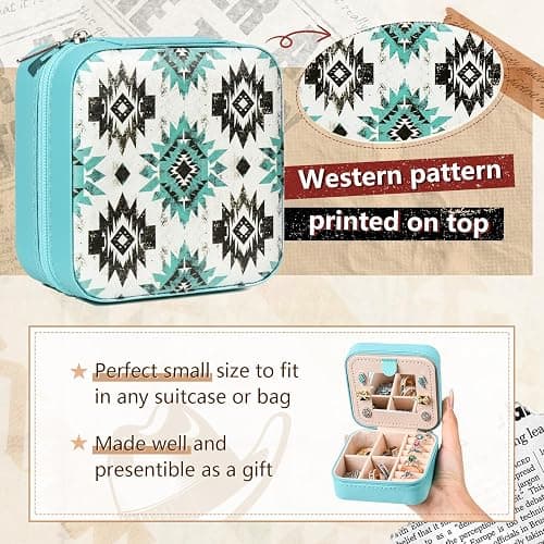 CEELGON Western Jewelry Box Case Gift Aztec Print Travel Jewelry Organizer Christmas Gifts for Teen Girls Cowgirl Stuff Small Portable Travel Accessories for Women (Aztec) thumbnail 4