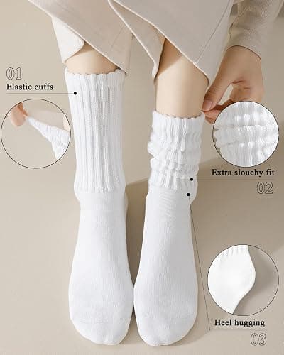 Elapse Space 3 Pairs Slouch Socks for Women Soft Mid Calf Rib Scrunch Crew Tube Socks thumbnail 4