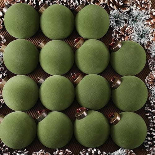 Liliful 15 Pcs Velvet Christmas Balls Bulk Flocked Christmas Tree Ball Ornaments Plastic Xmas Decorative Hanging Ornaments(Green,3.15 Inch) - Image 1