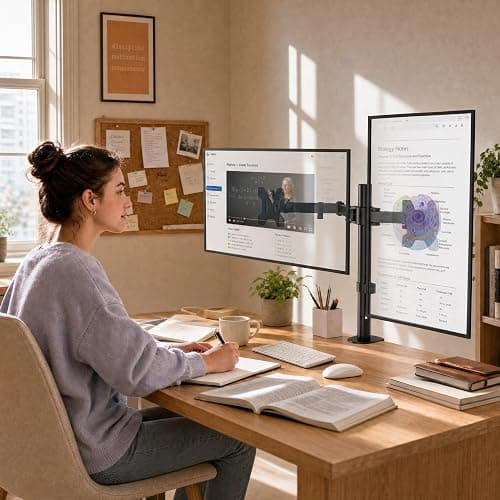 BONTEC Monitor Halterung 2 Monitore für 13-27 Zoll, 10 kg pro Arm, Schwarz | Höhenverstellbare Monitor Tischhalterung für Flach- und Curved-Bildschirme, neigbar, schwenkbar und drehbar, VESA 75/100 mm thumbnail 8