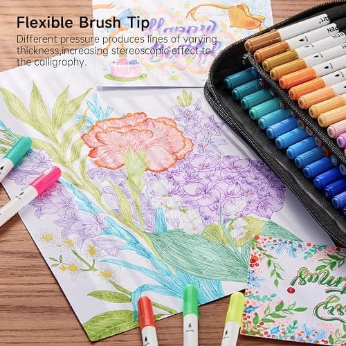 Shuttle Art Dual Tip Brush Marker Pens, 105 Colors Fine and Brush Tip Markers Set in Portable Case with 1 Coloring Book for Kids, Water-based Ink Adult Artist Coloring Calligraphy Journal Doodling thumbnail 6