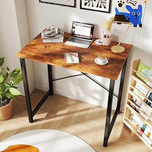 DUMOS 31 Inch Small Computer Desk for Home Office, Modern Study Writing Gaming Work Table Simple Style for Bedroom with X-Shaped ReInchforcement, Rustic Brown thumbnail 2