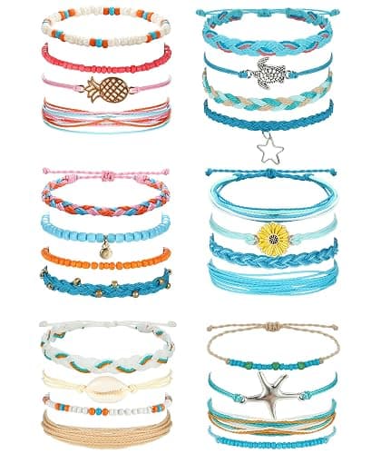 LOLIAS 24 Pieces Waterproof String Bracelets for Women Surfer Wave Boho Bracelet Adjustable Handmade Friendship Bracelet String Ocean Beach Boho Bracelets Anklets for Women - Image 1