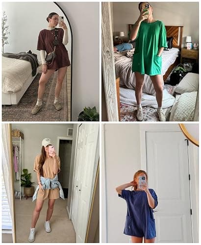 LTSCNRM Womens Tee Rompers Casual One Piece Hot Shot Oversized Overall Short Sleeve Reversible Athletic Workout Pockets thumbnail 5