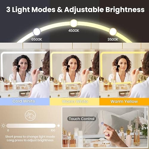 Pamapic Golden Handles Vanity Desk with Mirror and Lights, 4 Drawers Makeup Vanity with Charging Station, 3 Lighting Modes Upgraded Silent Slides Vanity Desk with Storage Stool thumbnail 4
