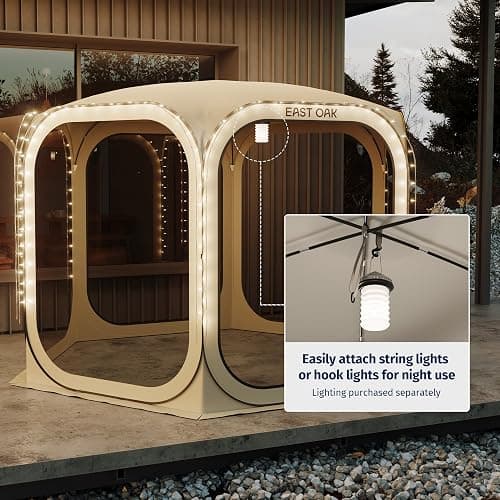 EAST OAK Screen House Tent Pop-Up, Portable Screen Room Canopy Instant Screen Tent 10 x 10 FT with Carry Bag for Patio, Backyard, Deck & Outdoor Activities, Beige - Beige - 10×10 FT thumbnail 8