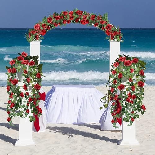 WALL | Amazon | Syhood Artificial Rose Garlands Rose Vines Leaves Banners Hanging Fake Floral Garland Flower Vine for Wedding Arch Ceremony Home Garden Outdoor Party Wall Decorations, 14.4 ft(Wine Red,2 Pieces) - Wine Red - 2 thumbnail 2
