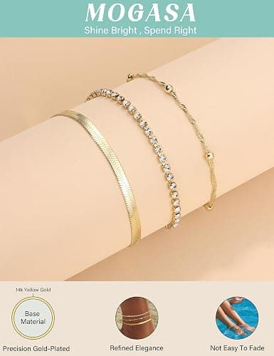 MOGASA 3-Teiliges Fußkettchen für Damen Set | Elegante Verstellbare Fussketten für Frauen | Edelstahl Fußkette Gold & Silber | Hypoallergen & Wasserdicht | Ideal als Geschenk thumbnail 5