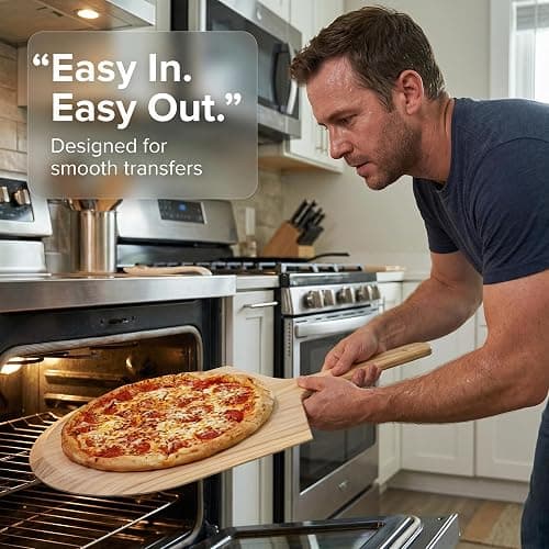 KitchenDine Pizza Peel 16 Inch, Wooden Pizza Paddle with Handle — Large 16" x 14" Pinewood Pizza Board for Indoor Oven & Outdoor Grill, Bread & Charcuterie Serving Board, 24" Tapered Wood Peel (1) thumbnail 2