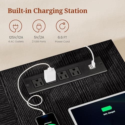 UPOSOJA 55.9 in Executive Desk with Power Outlets, Modern Home Office Desk with Storage Cabinet, Wood Computer Desk Business Workstation Desk Conference Table, Black (Storage Cabinet) thumbnail 3