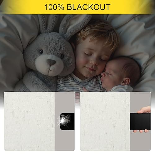 100% Blackout Curtains 84 Inch Length 2 Panels Set Neutral Boho Linen Farmhouse for Bedroom Windows Living Room Darkening Thermal Insulated Drapes Natural Cream Ivory 7ft Long Back Tab Pleated Pocket thumbnail 4