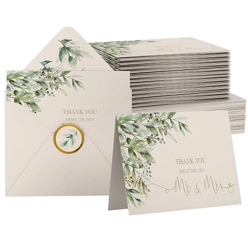 100 Thick & Sturdy Blank Wedding Thank You Cards With Envelopes. 4x6 Inches Wedding Thank You Notes. Includes High Quality Stickers To Seal New Mr. & Mrs. Thank You Wedding Cards by VNS Creations - Image 1
