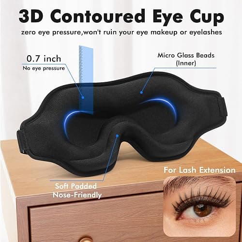Weighted Eye Mask for Sleeping, 3D Contoured Sleep Mask Blackout with Adjustable Strap, Lash Extensions Sleeping Mask for Travel, Eye Cover Blindfold for Men Women (Black, 4.6oz) thumbnail 4