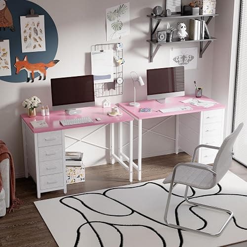 Pamray 32 Inch Computer Desk with 4 Drawers Small Office Desk for Home Bedroom Study Writing Simple Modern Computer Table Pink thumbnail 4