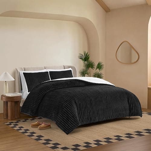 UGG Avery Twin Comforter Set with 1 Sham, Twin/Twin XL - 68"x86", Black | Reversible Lightweight Twin XL Comforter, Back to College Dorm Room Essentials, Apartment Essentials thumbnail 6