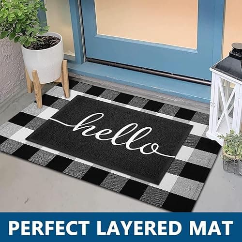 EARTHALL Door Mat 2-Pack Outside Inside Hello Doormat 30"x17.5" Durable Floor Mat Non Slip Mat Ultra Absorb Mud Easy Clean Front Doormat for Garage, Entryway, Patio, High Traffic Areas, Black - 1'6" x 2'6" (Rectangular) - 2pack Hello thumbnail 3