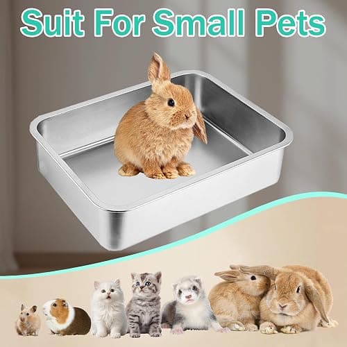 Stainless Steel Kitten Litter Box, 15.7"×11.8"×4" Low Entry Cat Litter Box for Small Cat, Kitty Shallow Litterbox for Guinea Pig, Puppy, Hamsters Toilet thumbnail 6