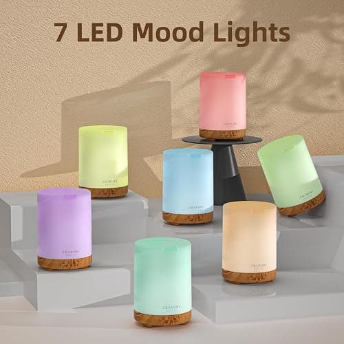 ASAKUKI Essential Oil Diffuser, Aromatherapy Cool Mist Home Humidifier with 7 LED Color Changing Light and Auto-Off Safety Switch, 6 Essential Oils Set, 300ml (Brown with Oils) thumbnail 4
