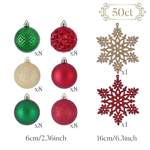 Valery Madelyn Christmas Tree Decorations Ornament Set for Valentines Mardi Gras St Patricks Day, 50ct 2.36 Inches Red Green and Gold Shatterproof Christmas Ball Ornaments Hanging Holiday Party Decor - Red Green Gold thumbnail 3