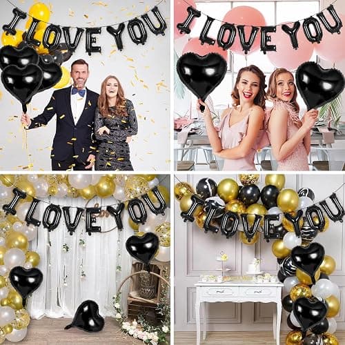 16 Inch I Love You Letter Balloons,18 Inch Heart Balloons Valentines Day Balloon, Love Foil Balloon Banner for Wedding Engagement Galentines Day Bridal Shower Decor (Black-I LOVE YOU and Heart) thumbnail 7