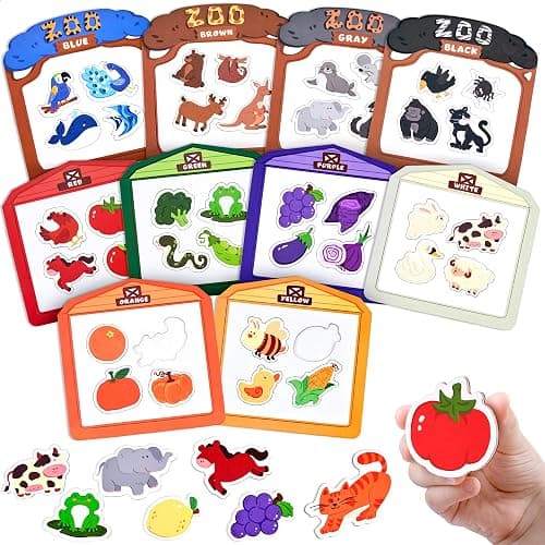 JoyCat Wooden Fridge Magnets for Toddlers, 50PCS Magnetic Color Sorting Refrigerator Toys, Farm & Zoo Animal Magnets for Kids, Baby Educational Learning Gifts for 2, 3, 4, 5 Year Olds - Image 1