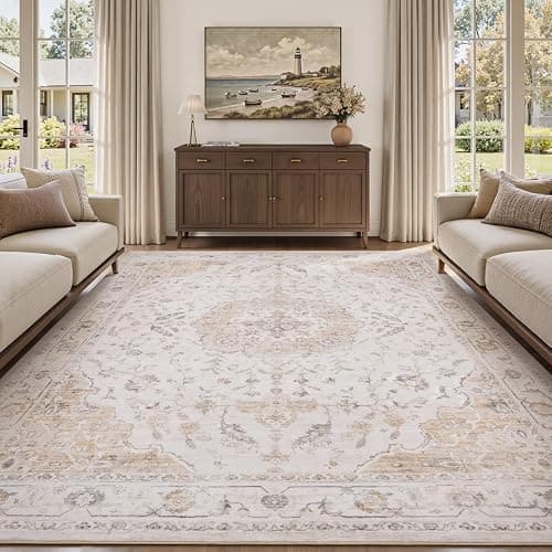 PADOOR-Vintage Area Rug 5X7 Rugs for Living Room-Soft Beige Rugs for Bedroom-Machine Washable Rugs Non Slip Carpet-Rug for Dining Room Living Room Bedside Office - Image 1