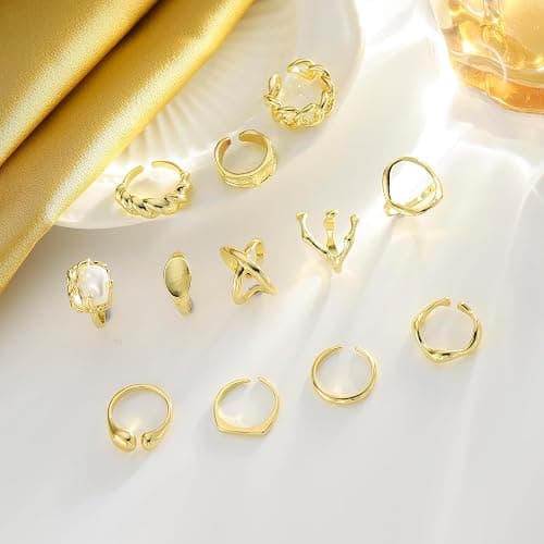 Slpytc Chunky Yellow Stackable Rings Set for Women,Vintage Knuckle Rings Dainty Hollow Carved Joint Finger Midi Rings Pack Adjustable Signet Mixed Size thumbnail 6